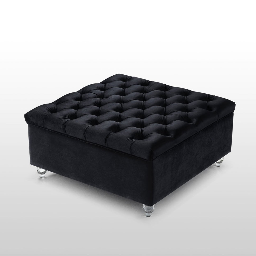 Claretta Velvet Cocktail Square Storage Ottoman-Button Tufted- Coffee Table-Modern and Functional by Inspired Home Image 7