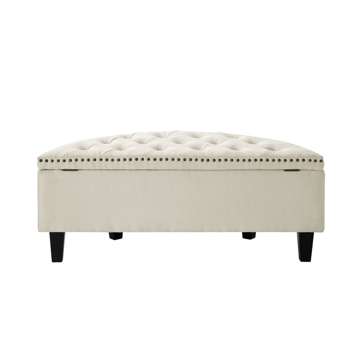 Inspired Home Half Moon Storage Ottoman Linen Velvet Tufted Nailhead 43.9in Image 9