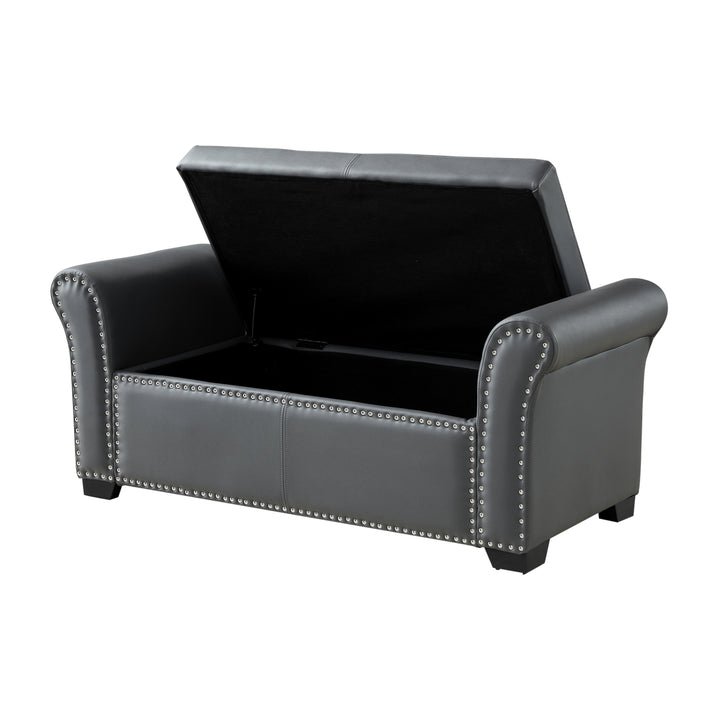 Inna PU Leather Storage Ottoman-Nailhead Trim-Modern and Functional by Inspired Home Image 6