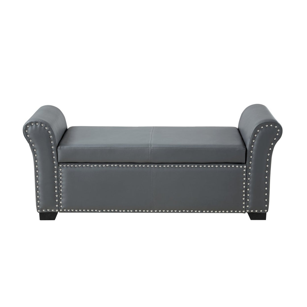 Inna PU Leather Storage Ottoman-Nailhead Trim-Modern and Functional by Inspired Home Image 7