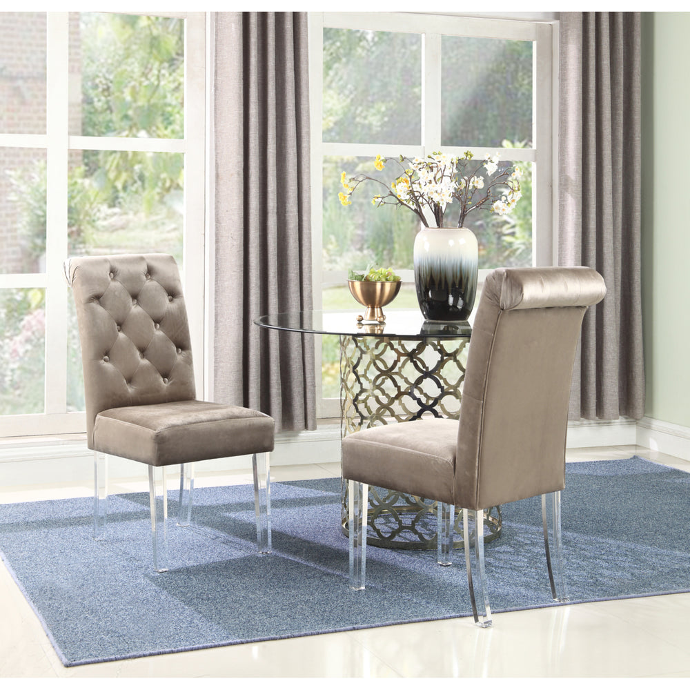 Helga Dining Side Chair Button Tufted Velvet Upholstered Acrylic Legs (Set of 2) Image 2