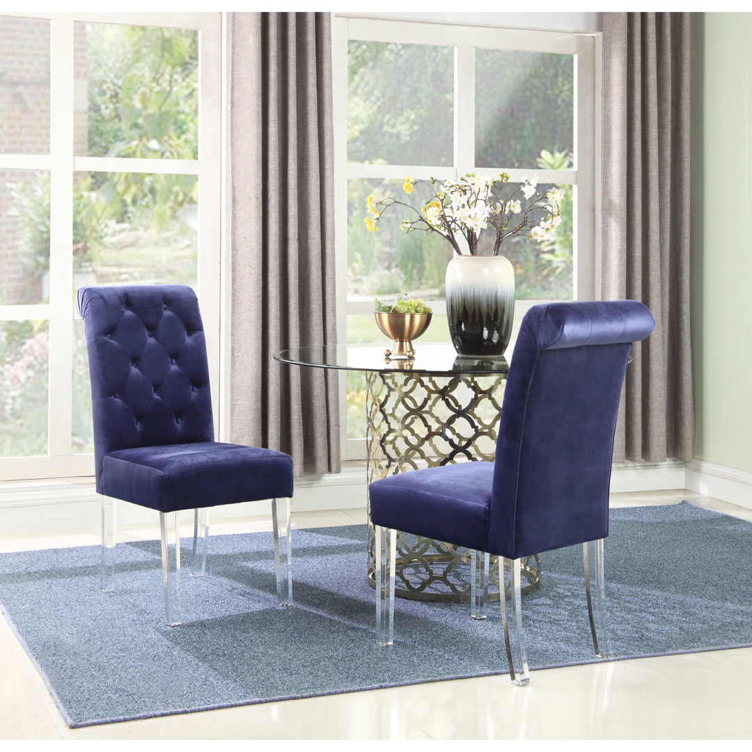 Helga Dining Side Chair Button Tufted Velvet Upholstered Acrylic Legs (Set of 2) Image 3