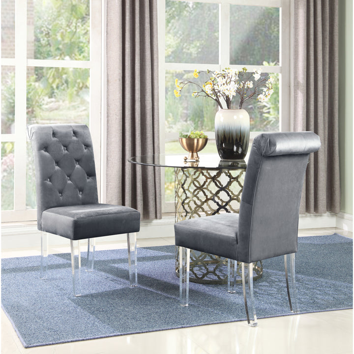 Helga Dining Side Chair Button Tufted Velvet Upholstered Acrylic Legs (Set of 2) Image 4