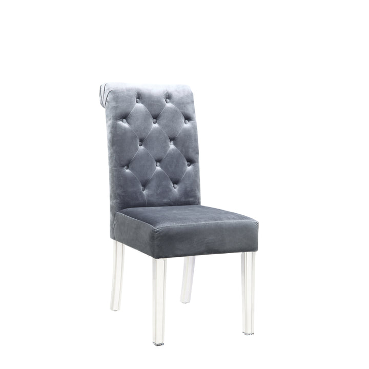 Helga Dining Side Chair Button Tufted Velvet Upholstered Acrylic Legs (Set of 2) Image 6