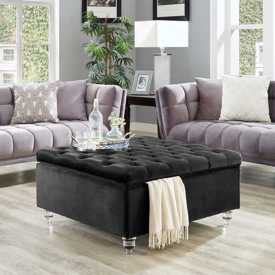 Claretta Velvet Cocktail Square Storage Ottoman-Button Tufted- Coffee Table-Modern and Functional by Inspired Home Image 1