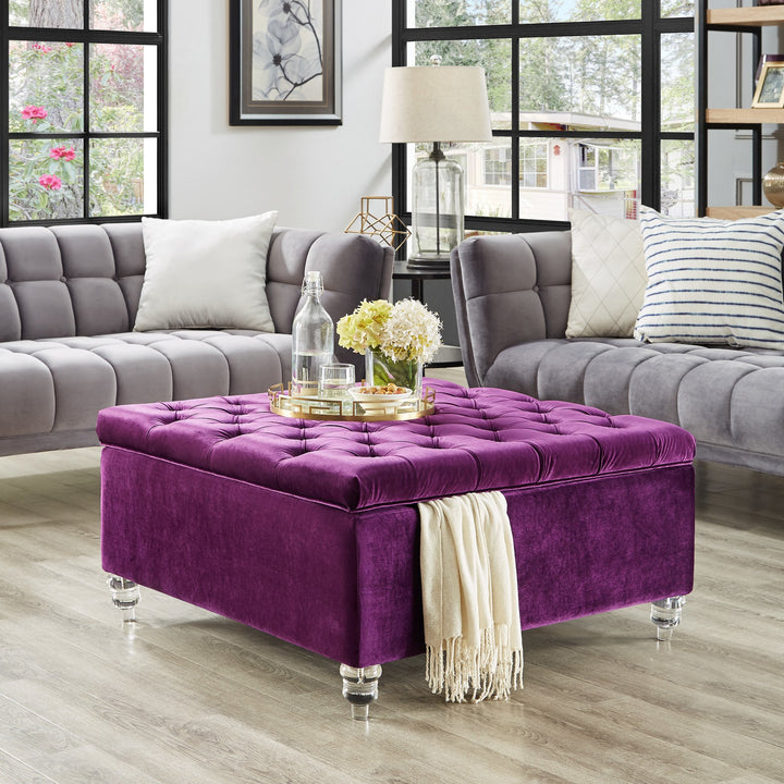 Claretta Velvet Cocktail Square Storage Ottoman-Button Tufted- Coffee Table-Modern and Functional by Inspired Home Image 4