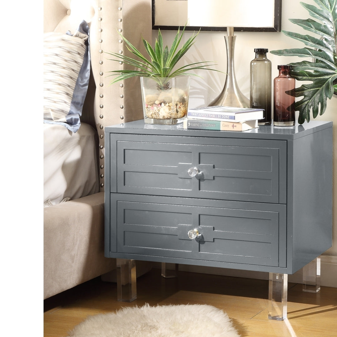 Maya MDF Wood Lacquer-2 Drawers-Finish Lucite Leg-Side Table-Nightstand-Modern and Functional by Inspired Home Image 1