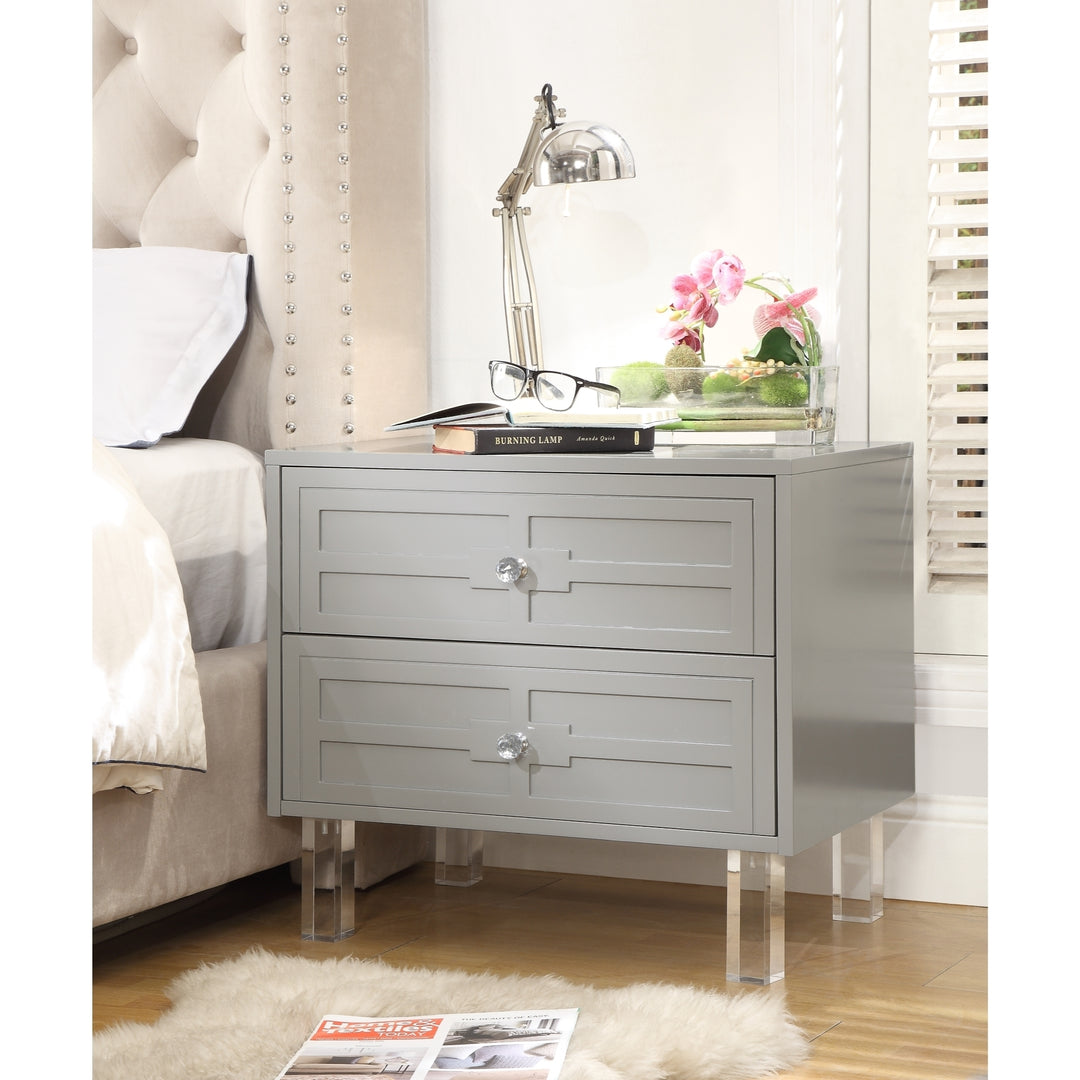 Maya MDF Wood Lacquer-2 Drawers-Finish Lucite Leg-Side Table-Nightstand-Modern and Functional by Inspired Home Image 2