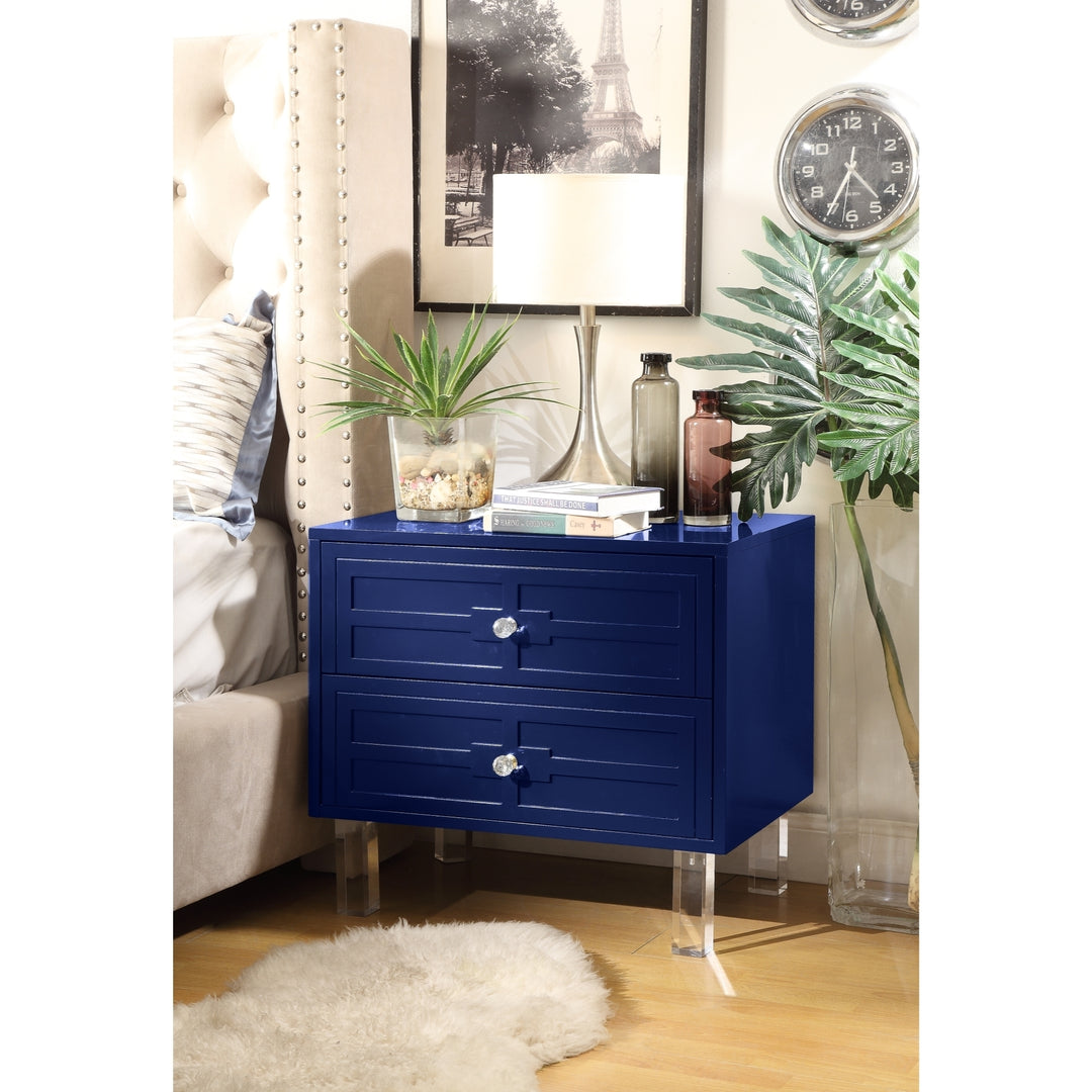 Maya MDF Wood Lacquer-2 Drawers-Finish Lucite Leg-Side Table-Nightstand-Modern and Functional by Inspired Home Image 3