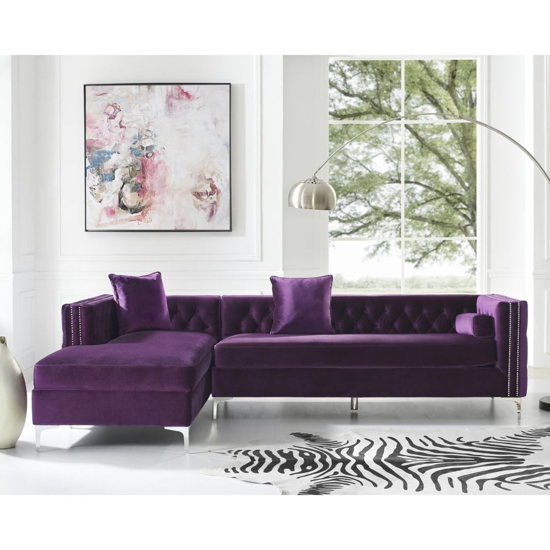 Alison Velvet Chaise Sectional Sofa-115"-Storage-Button Tufted-Nailhead Trim-Inspired Home Image 3