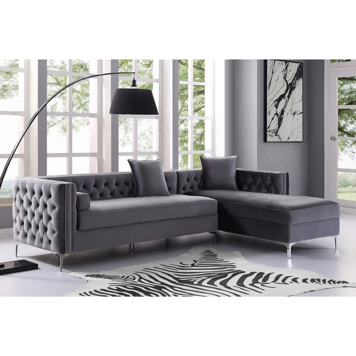 Alison Velvet Chaise Sectional Sofa-115"-Storage-Button Tufted-Nailhead Trim-Inspired Home Image 4