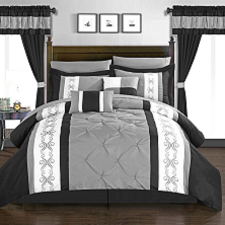 Adara 20 Piece Comforter Set Color Block Pinch Pleat Pintuck Design Image 6