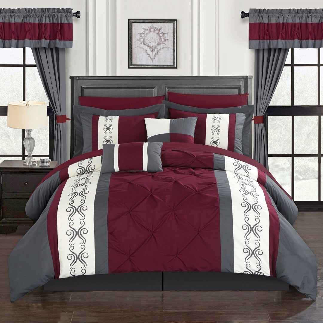 Adara 20 Piece Comforter Set Color Block Pinch Pleat Pintuck Design Image 1