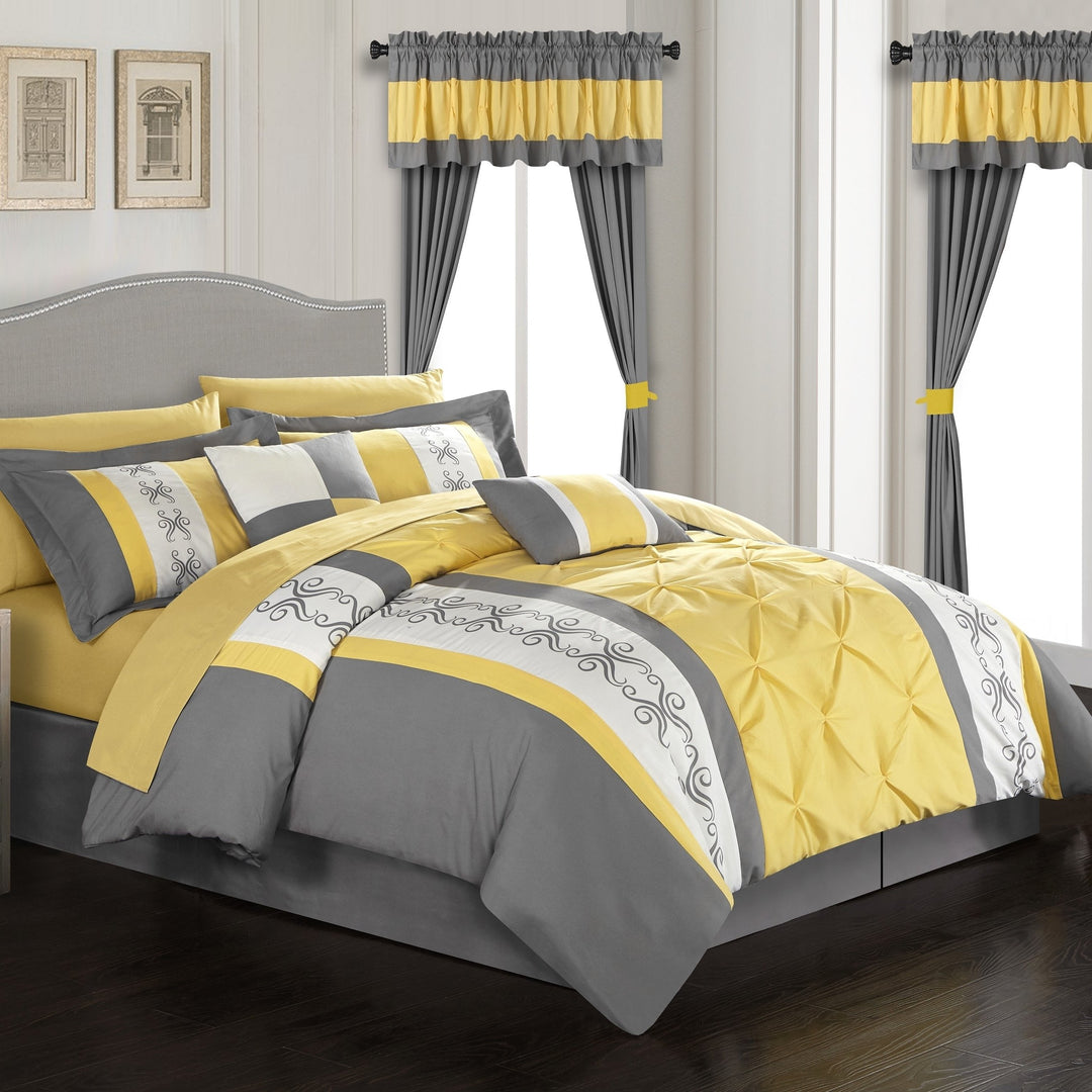 Adara 20 Piece Comforter Set Color Block Pinch Pleat Pintuck Design Image 5