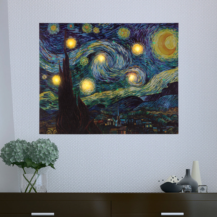 Lavish Home LED Lighted Canvas Art Van Gogh Starry Night 16x20 with Timer Image 1