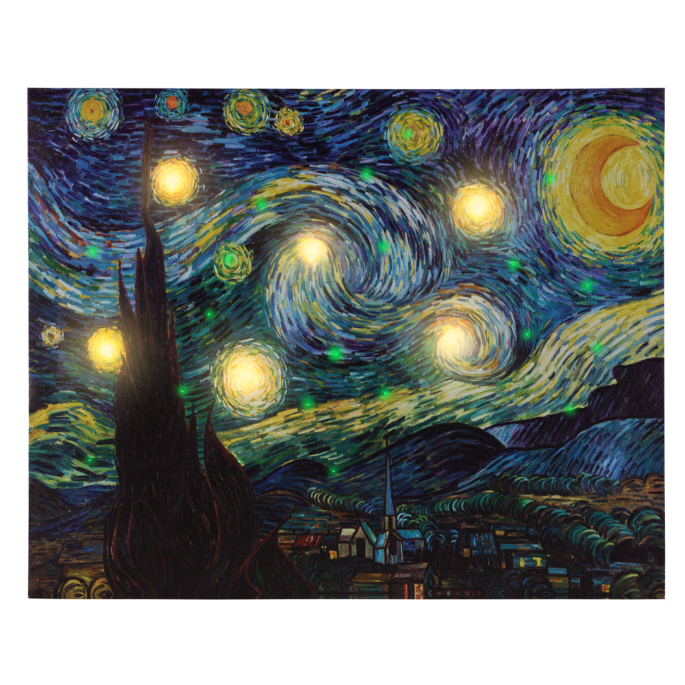 Lavish Home LED Lighted Canvas Art Van Gogh Starry Night 16x20 with Timer Image 2