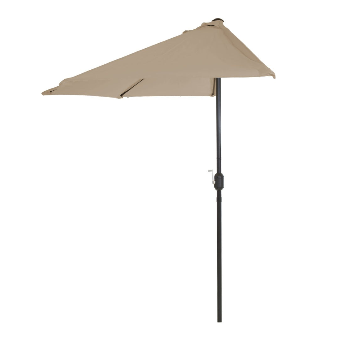 Half Round Patio Umbrella with Easy Crank- Small Space Outdoor Shade Umbrella Sand Image 2