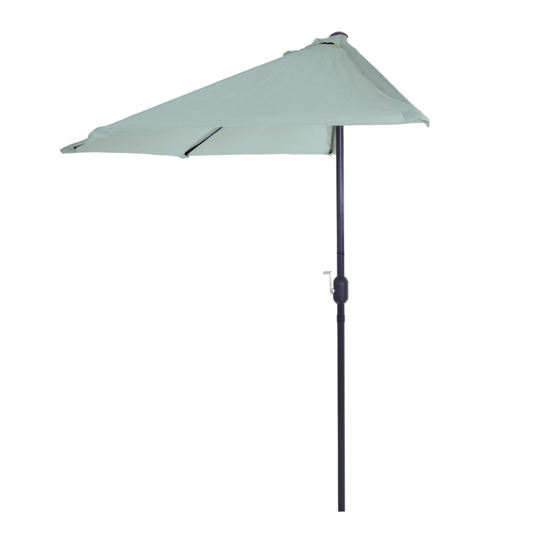 Pure Garden Half Round Patio Umbrella Green 9ft Easy Crank Small Space Shade Image 3