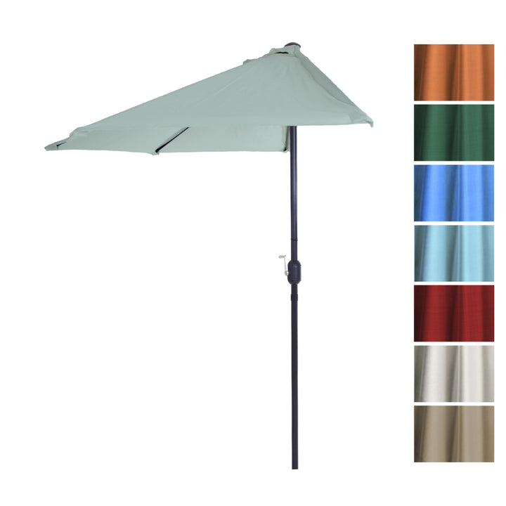 Pure Garden Half Round Patio Umbrella Green 9ft Easy Crank Small Space Shade Image 5