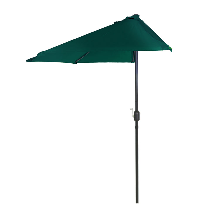 Half Round Patio Umbrella with Easy Crank- Small Space Outdoor Shade Umbrella Hunter Green Image 2