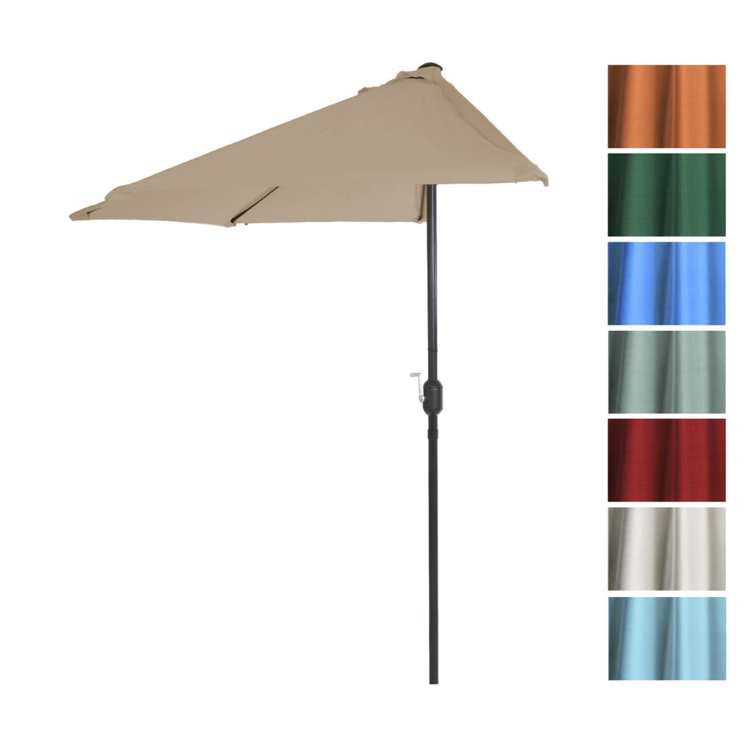 Half Round Patio Umbrella with Easy Crank- Small Space Outdoor Shade Umbrella Sand Image 5