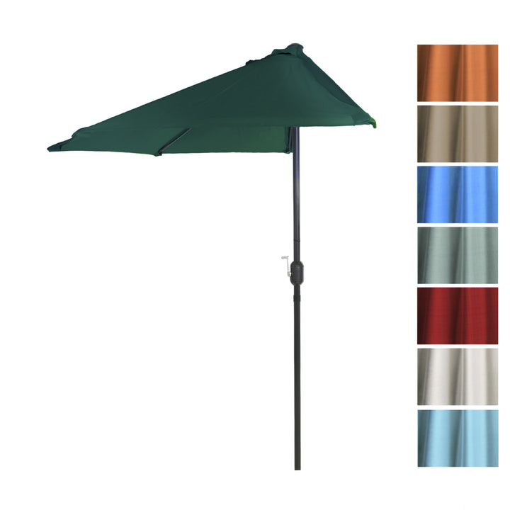 Half Round Patio Umbrella with Easy Crank- Small Space Outdoor Shade Umbrella Hunter Green Image 5