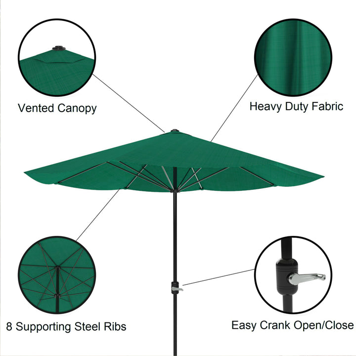 Patio Umbrella Outdoor Shade with Easy Crank- Table Umbrella for Deck Poolside Hunter Green Image 3