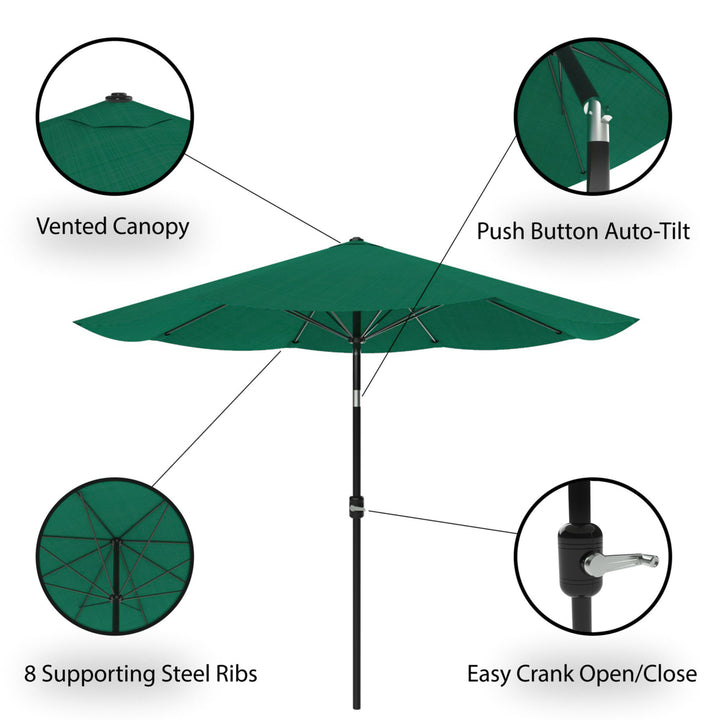 Patio Umbrella with Auto Tilt- Easy Crank Outdoor Table Umbrella Shade 10 Ft Hunter Green Image 3