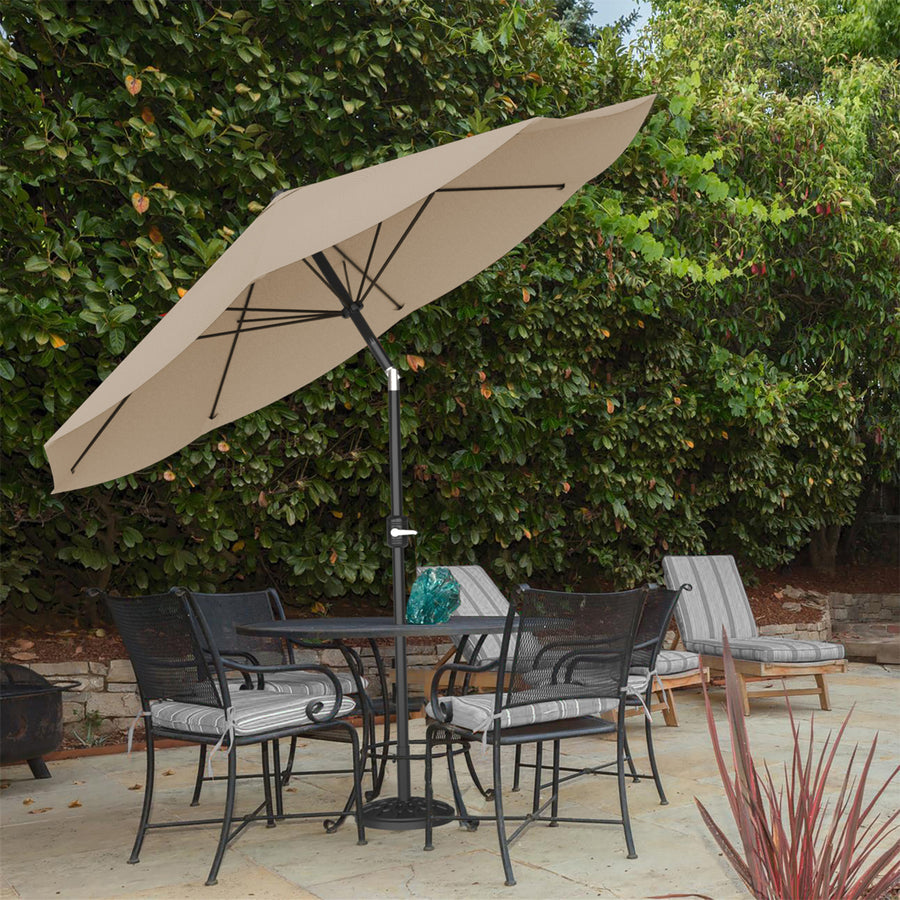 Patio Umbrella with Auto Tilt- Easy Crank Outdoor Table Umbrella Shade 10 Ft Sand Image 1