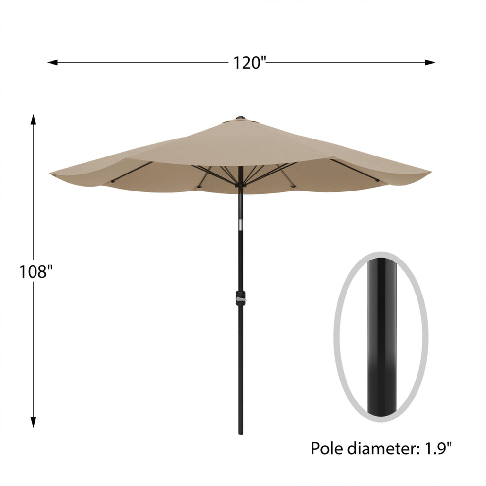 Patio Umbrella with Auto Tilt- Easy Crank Outdoor Table Umbrella Shade 10 Ft Sand Image 2