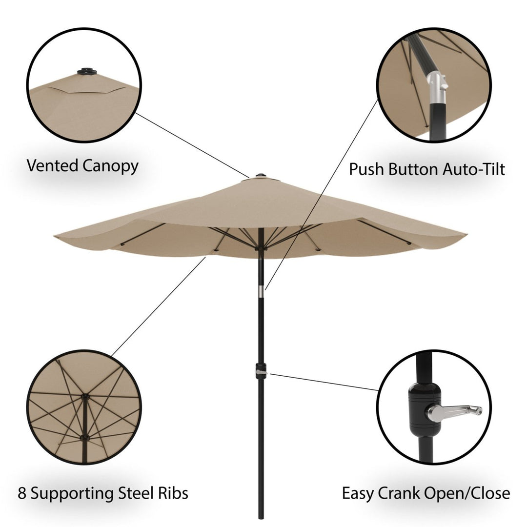 Patio Umbrella with Auto Tilt- Easy Crank Outdoor Table Umbrella Shade 10 Ft Sand Image 3