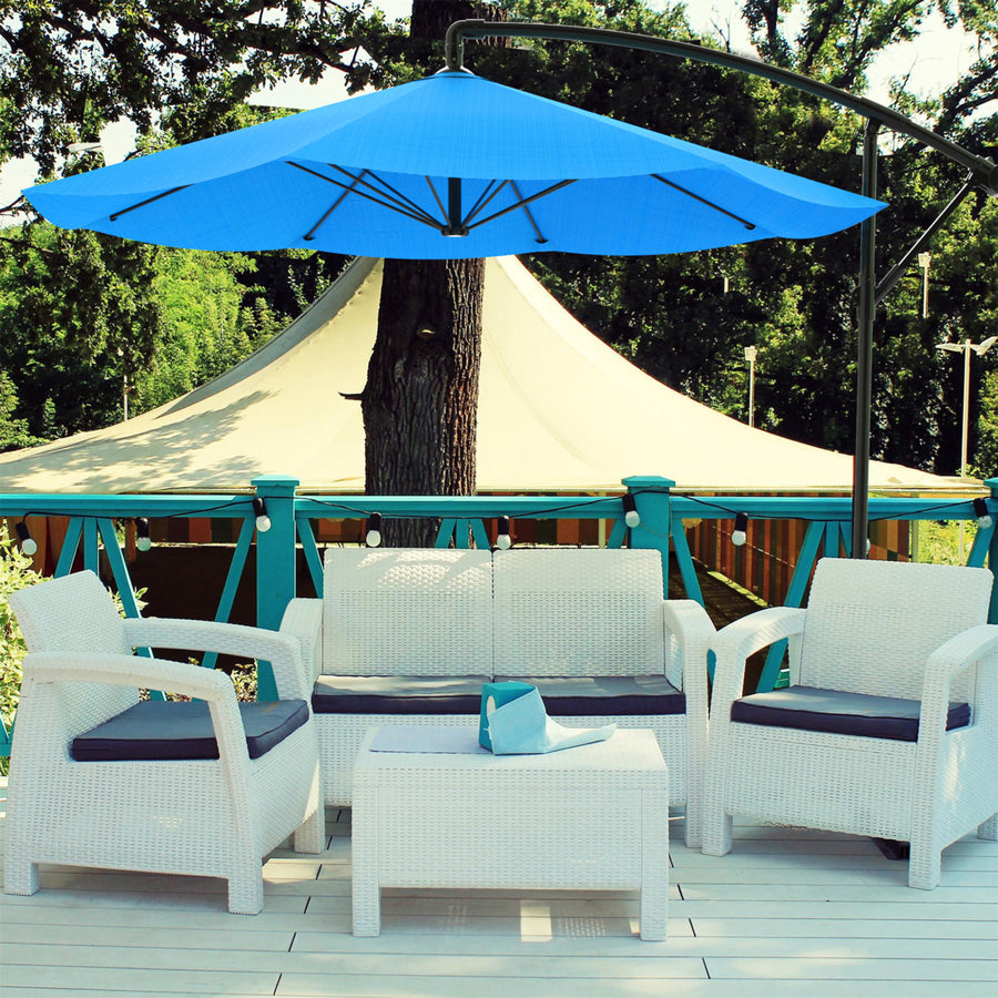 Patio Umbrella, Cantilever Hanging Outdoor Shade- Easy Crank and Base 10 Ft Blue Image 1