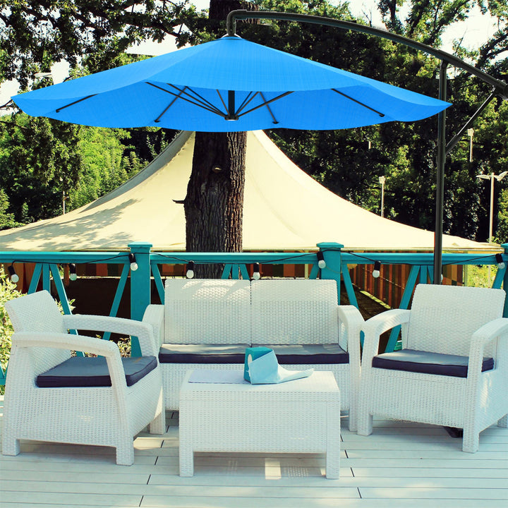 Pure Garden 10 Ft Blue Cantilever Patio Umbrella Outdoor Shade Durable Crank Image 1