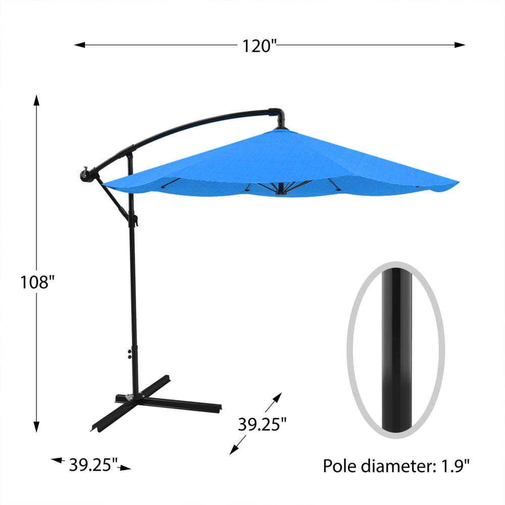 Patio Umbrella, Cantilever Hanging Outdoor Shade- Easy Crank and Base 10 Ft Blue Image 2