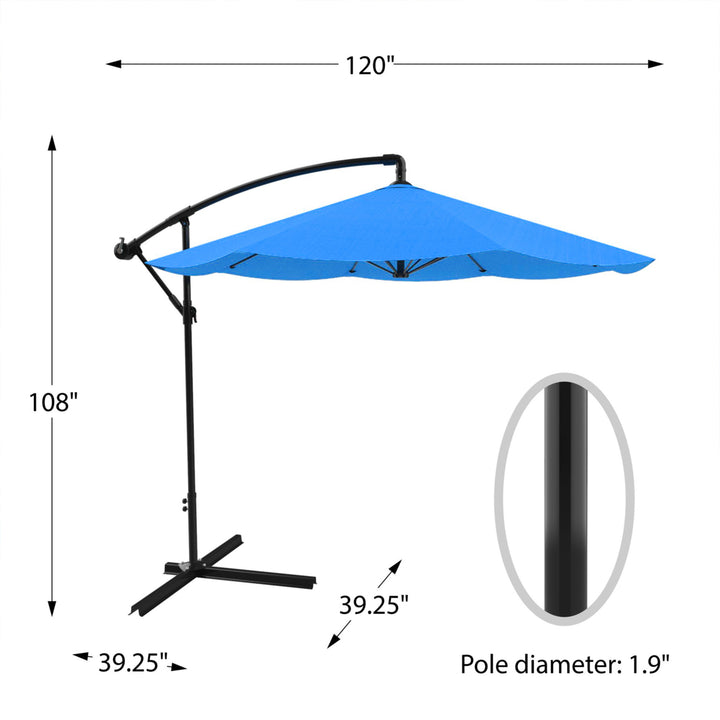 Pure Garden 10 Ft Blue Cantilever Patio Umbrella Outdoor Shade Durable Crank Image 2