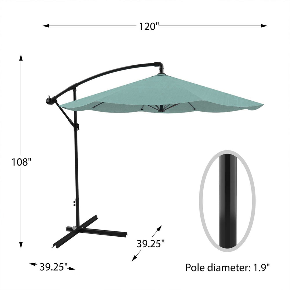 Easy Crank Cantilever Patio Umbrella 9ft Dusty Green Shade with Base Image 2