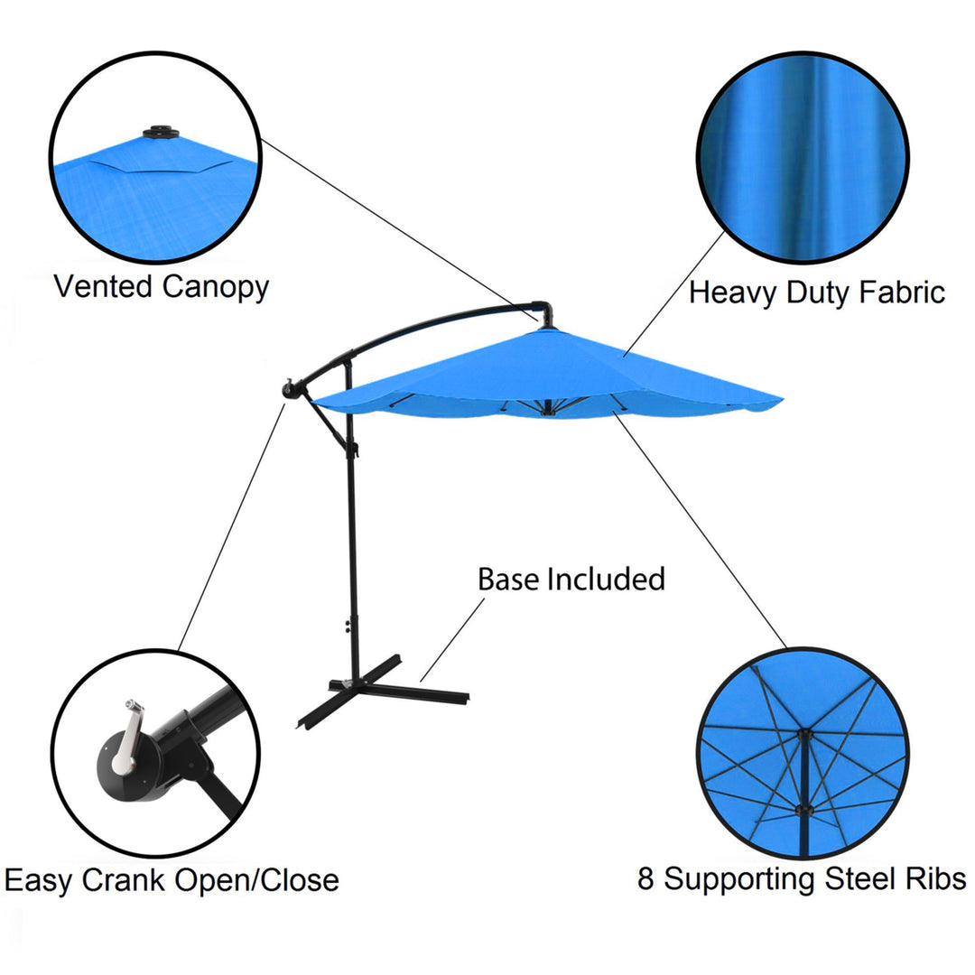 Patio Umbrella, Cantilever Hanging Outdoor Shade- Easy Crank and Base 10 Ft Blue Image 3