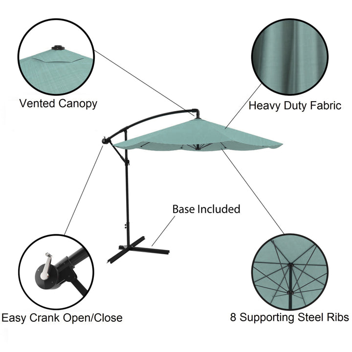 Easy Crank Cantilever Patio Umbrella 9ft Dusty Green Shade with Base Image 3