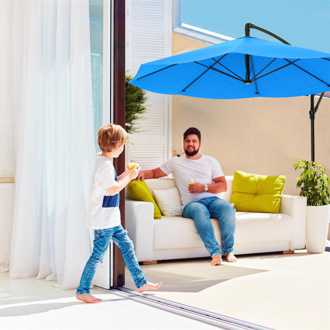 Pure Garden 10 Ft Blue Cantilever Patio Umbrella Outdoor Shade Durable Crank Image 6