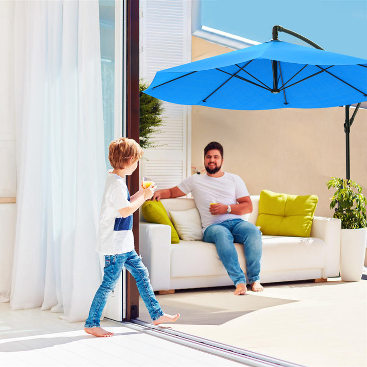 Patio Umbrella, Cantilever Hanging Outdoor Shade- Easy Crank and Base 10 Ft Blue Image 6