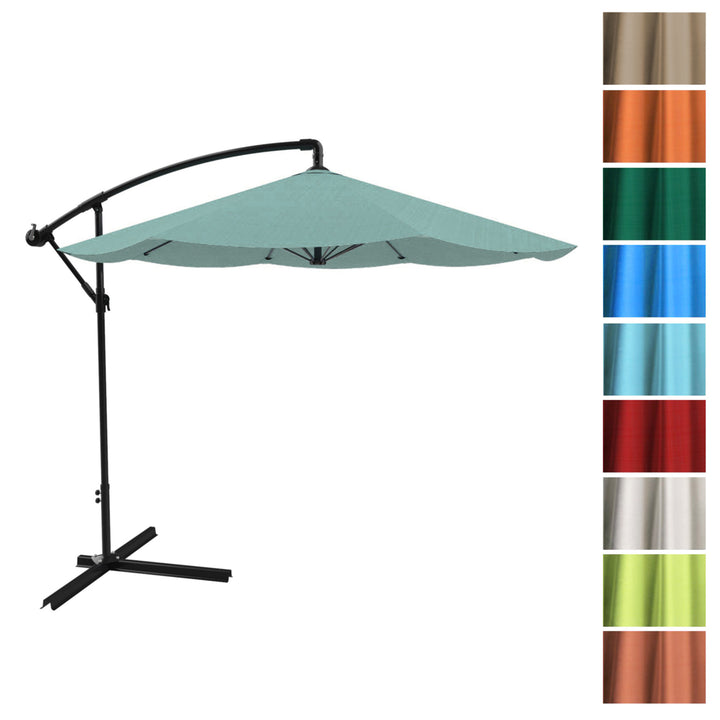 Easy Crank Cantilever Patio Umbrella 9ft Dusty Green Shade with Base Image 5