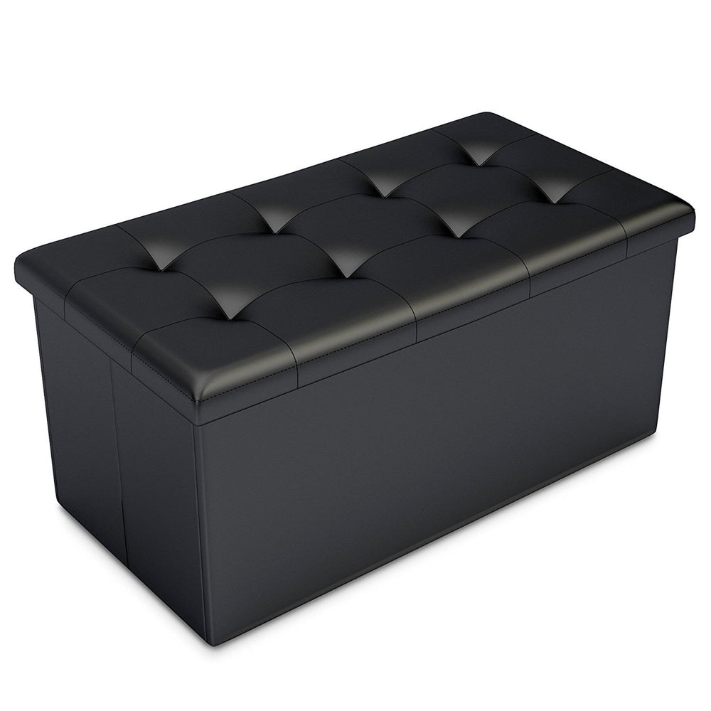 Faux Leather Foot Stool Storage Ottoman Bench with Lid 30 x 15 x 14.75 Inches Image 2