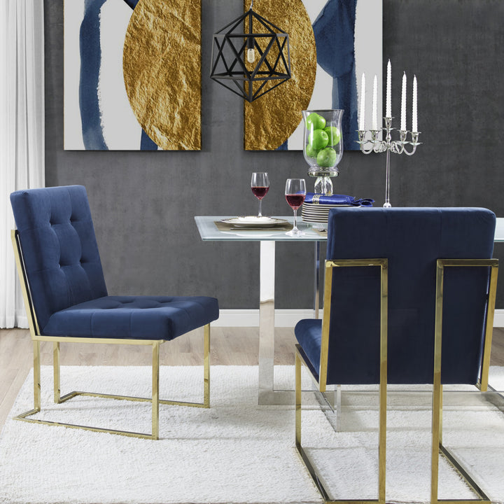 Cecille PU Leather or Velvet Armless Dining Chair-Set of 2-Chrome - Gold Frame-Button Tufted-Modern and Functional by Image 1