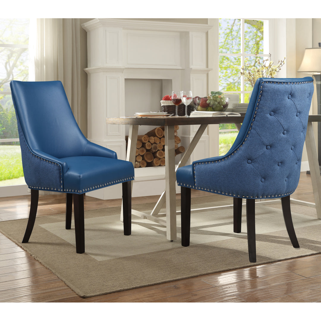 Taylor PU Leather Dining Chair, Set of 2, Linen Button Tufted with Silver Nailhead Solid Birch Legs Image 4