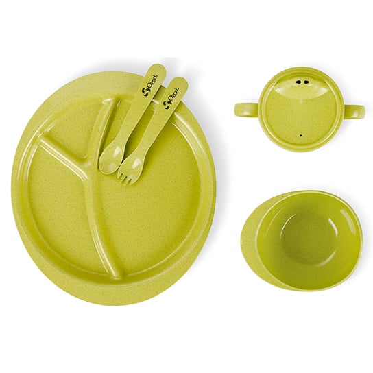 Ozeri Earth Dish Set for Kids Plant-Based Durable Eco-Friendly Sippy Bowl Fork Image 4