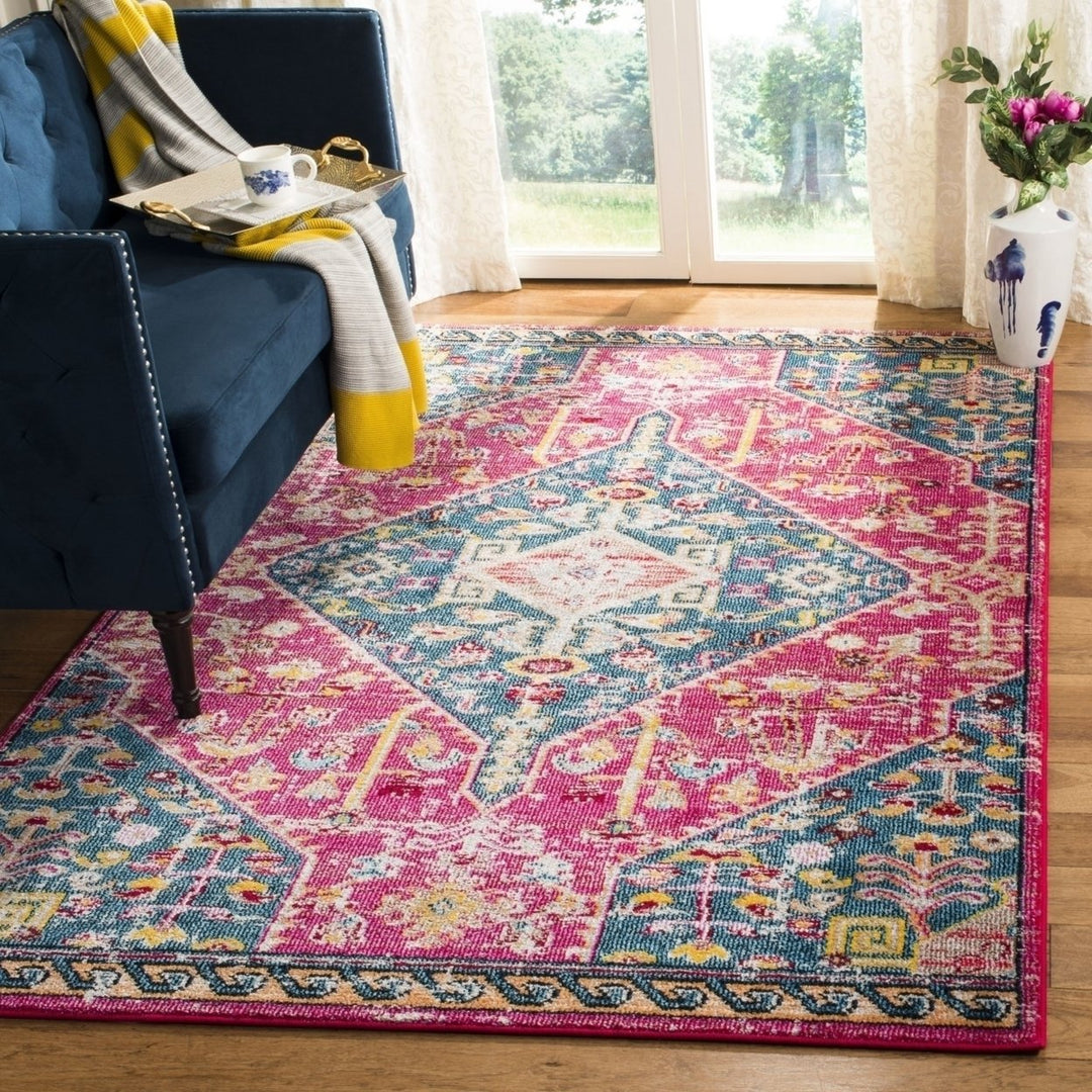 SAFAVIEH Madison Collection MAD301U Pink / Turquoise Rug Image 4