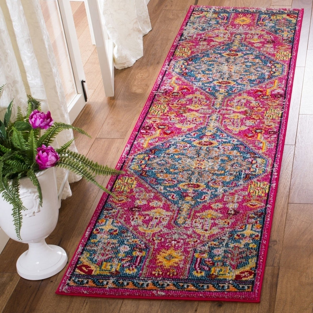 SAFAVIEH Madison Collection MAD301U Pink / Turquoise Rug Image 2