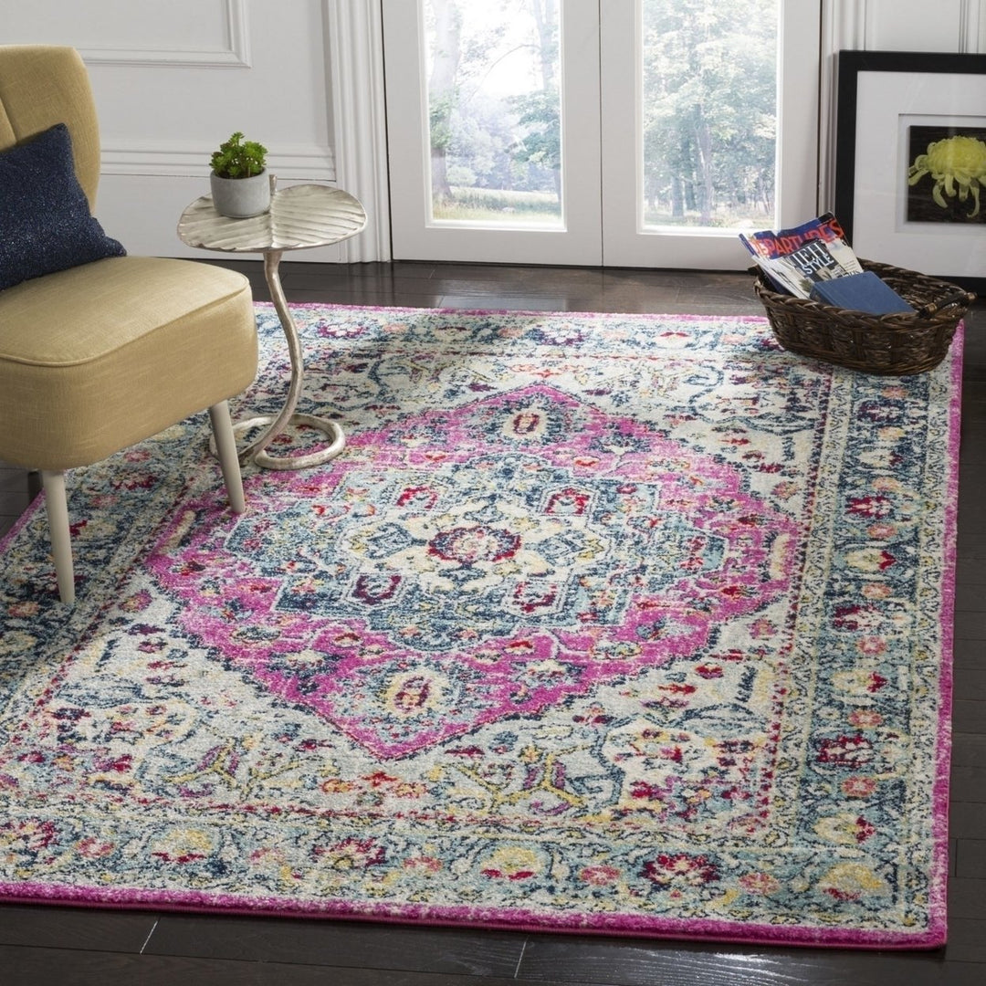 SAFAVIEH Madison Collection MAD930R Fuchsia / Aqua Rug Image 10