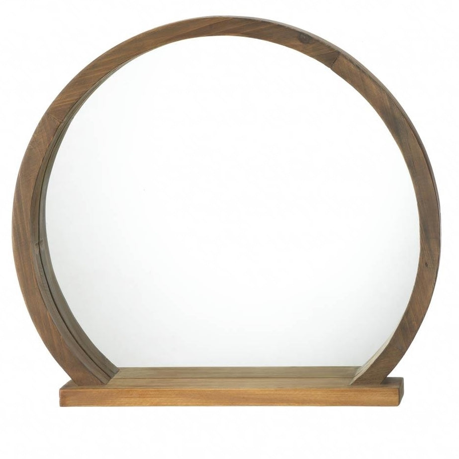 ROUND WOODEN MIRROR WITH SHELF Image 1