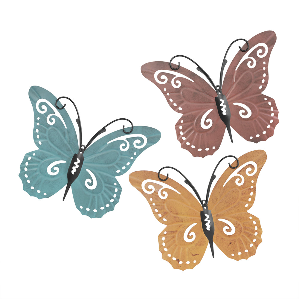 Butterfly Metal Wall Art 3 Piece Set Hand Painted 3D Decorative Cast Iron 14x11 Inches Image 2